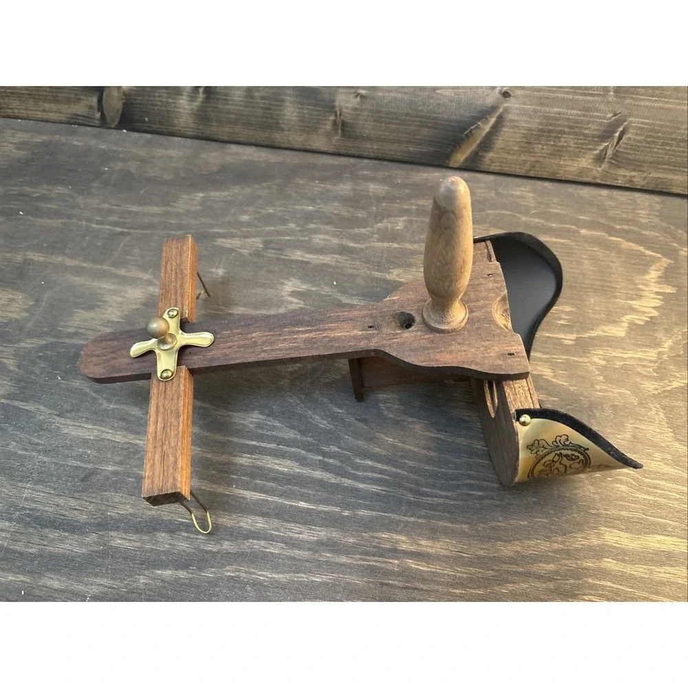 Antique Victorian Wooden Stereoscope Viewer Etched Brass Hood Cherub Motif